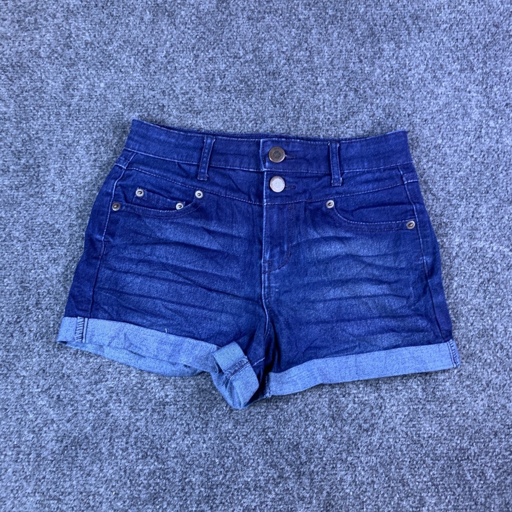 Aeropostale High Waisted Shorty Shorts Women 2 Blue Denim Stretch Cuffed Hem